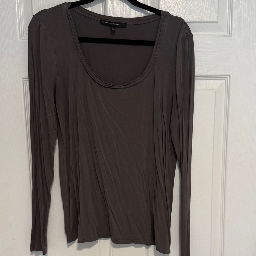 White House Black Market Scoop Neck Long Sleeve Top - Dark Gray